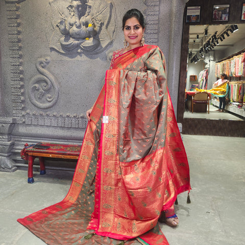 Fancy banaras pickle green saree