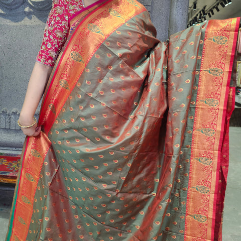 Fancy banaras pickle green saree