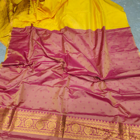 Fancy kanchi yellow saree 1