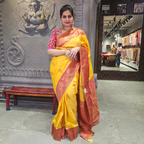 Fancy kanchi yellow saree 1