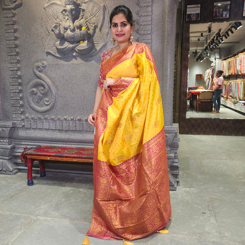 Fancy kanchi yellow saree 1