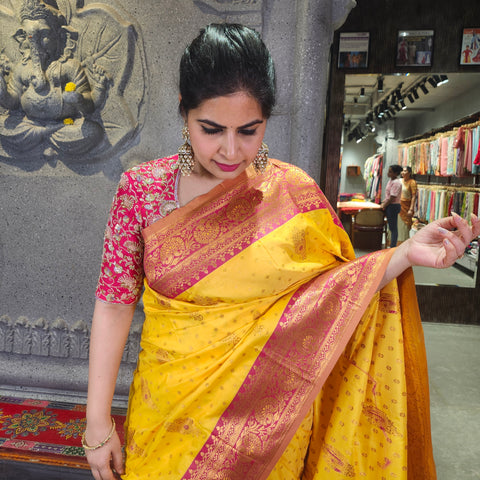 Fancy kanchi yellow saree 1