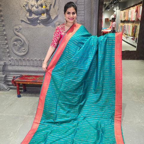 Fancy banaras teal blue saree