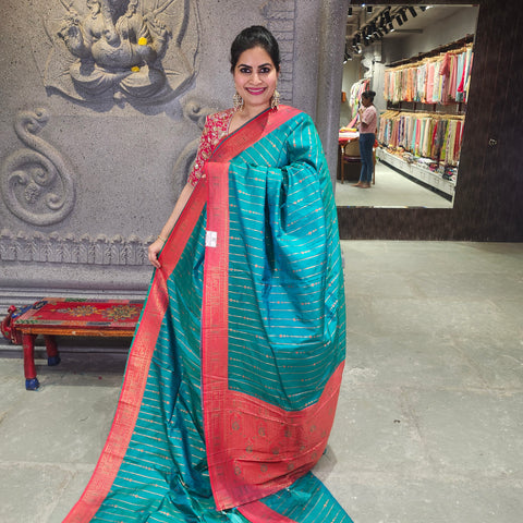 Fancy banaras teal blue saree