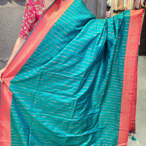 Fancy banaras teal blue saree