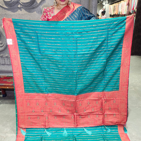 Fancy banaras teal blue saree