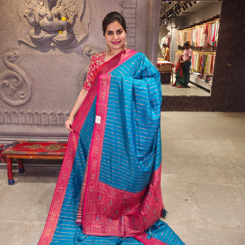 Fancy banaras denim blue saree