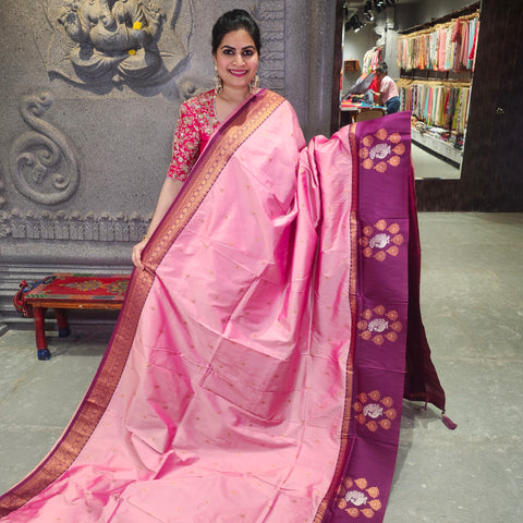 Fancy banaras simple pink saree