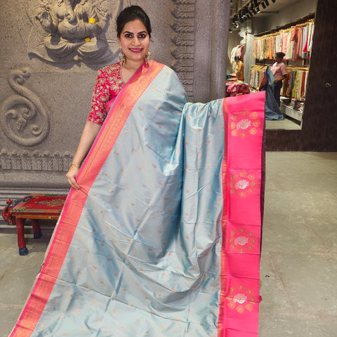 Fancy banaras baby blue saree