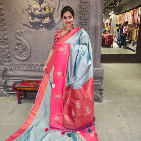 Fancy banaras baby blue saree