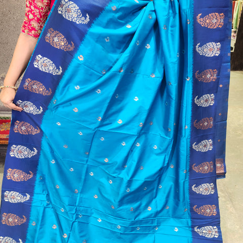 Fancy banaras vivid cerulean saree