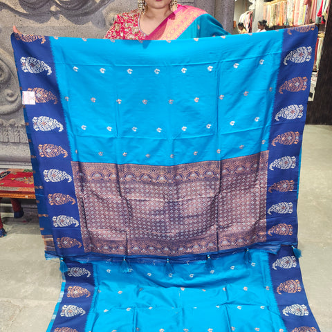 Fancy banaras vivid cerulean saree