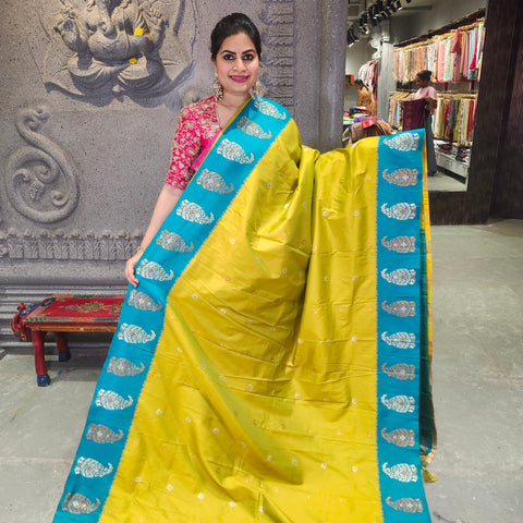 Fancy banaras clear yellow saree