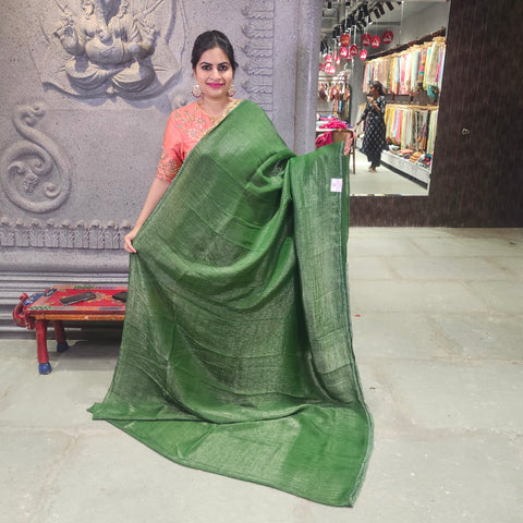 Plain Crushed Silk Saree With embroidery Blouse