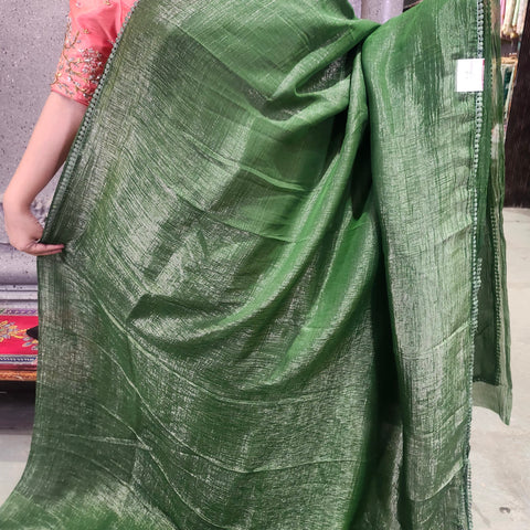 Plain Crushed Silk Saree With embroidery Blouse