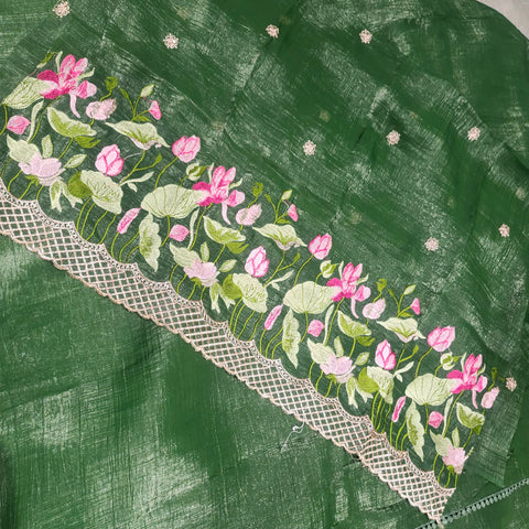 Plain Crushed Silk Saree With embroidery Blouse