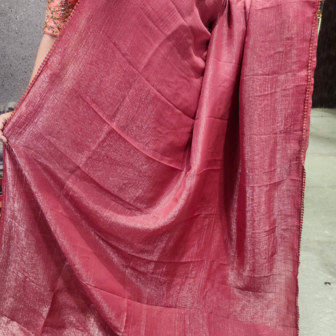 Plain Crushed Silk Saree With embroidery Blouse