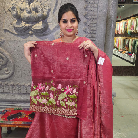 Plain Crushed Silk Saree With embroidery Blouse