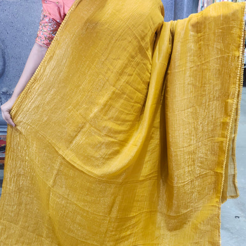 Plain Crushed Silk Saree With embroidery Blouse