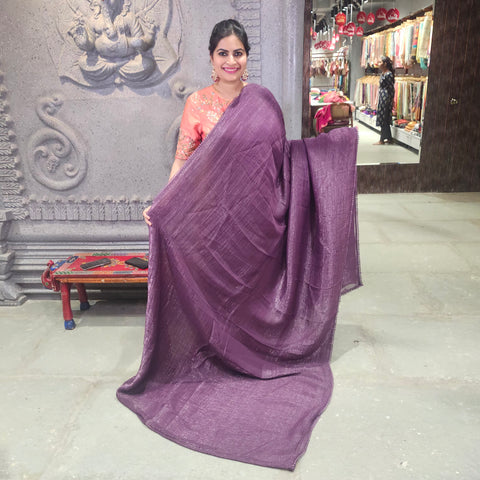 Plain Crushed Silk Saree With embroidery Blouse