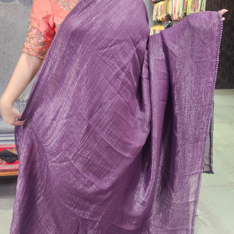 Plain Crushed Silk Saree With embroidery Blouse