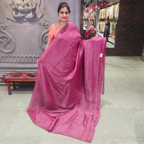 Plain Crushed Silk Saree With embroidery Blouse