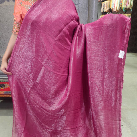 Plain Crushed Silk Saree With embroidery Blouse