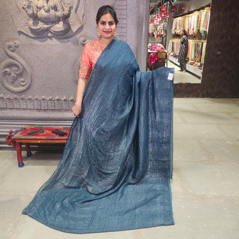 Plain Crushed Silk Saree With embroidery Blouse