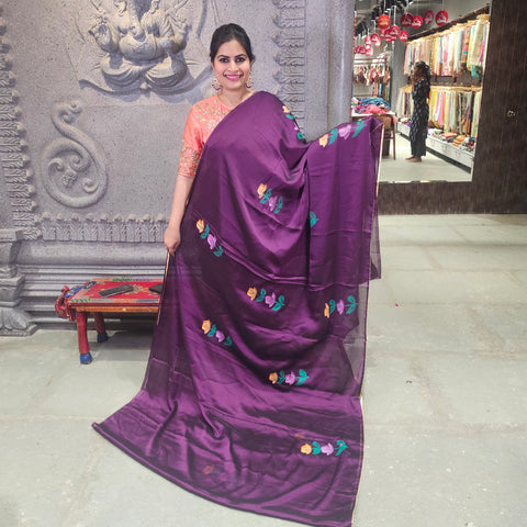 Hand painted satin crepe saree