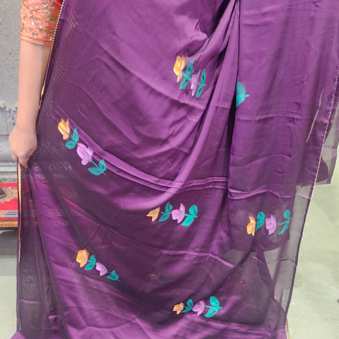 Hand painted satin crepe saree