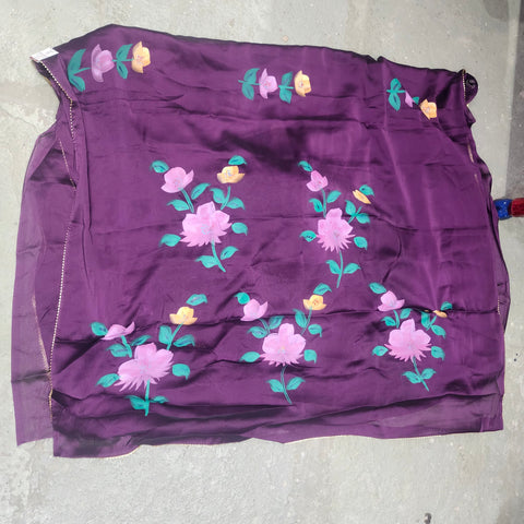 Hand painted satin crepe saree