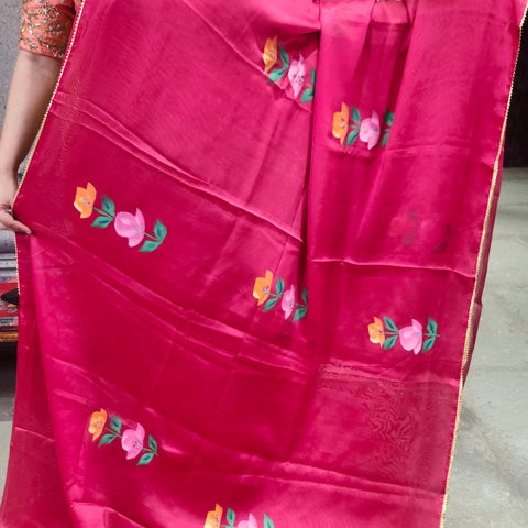 Hand painted satin crepe saree