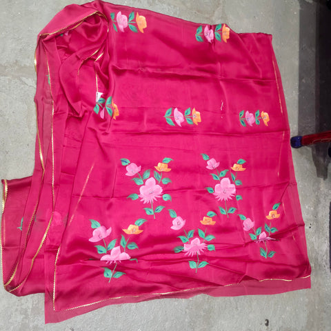 Hand painted satin crepe saree