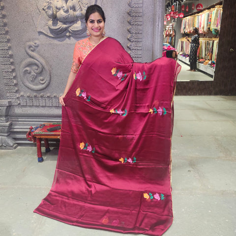 Hand painted satin crepe saree