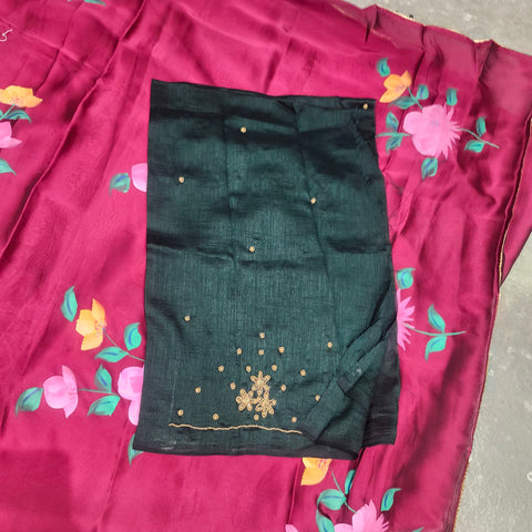 Hand painted satin crepe saree