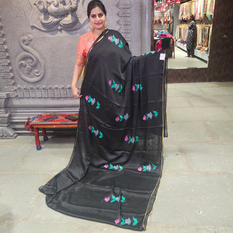 Hand painted satin crepe saree