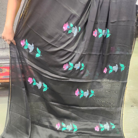 Hand painted satin crepe saree