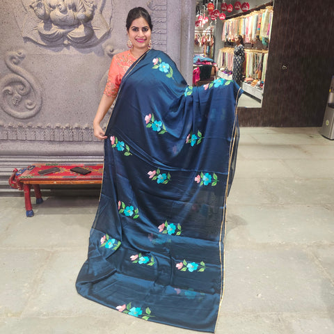 Hand painted satin crepe saree