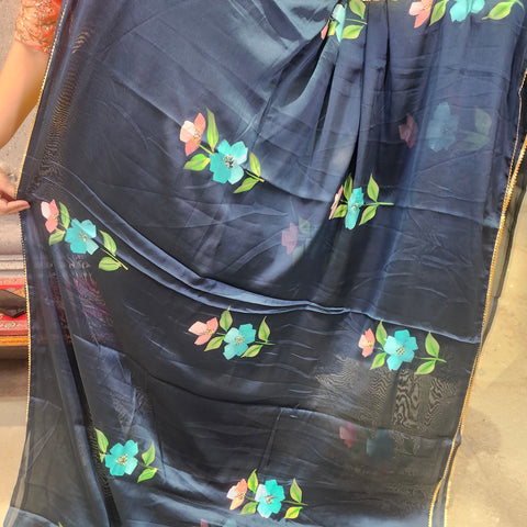 Hand painted satin crepe saree