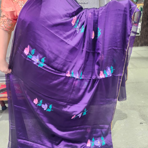 Hand painted satin crepe saree