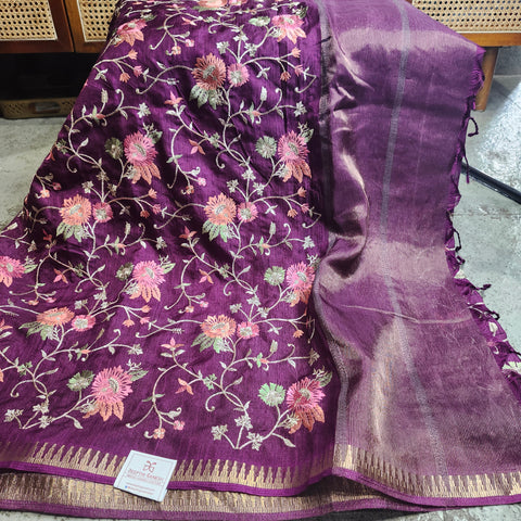 Tussar Embroidery Sarees-01