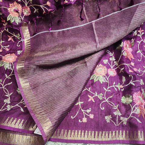 Tussar Embroidery Sarees-01