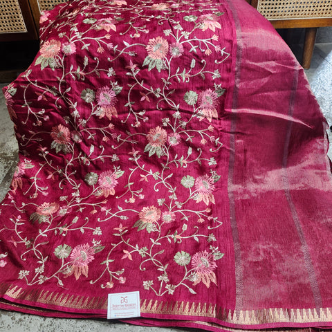 Tussar Embroidery Sarees-02