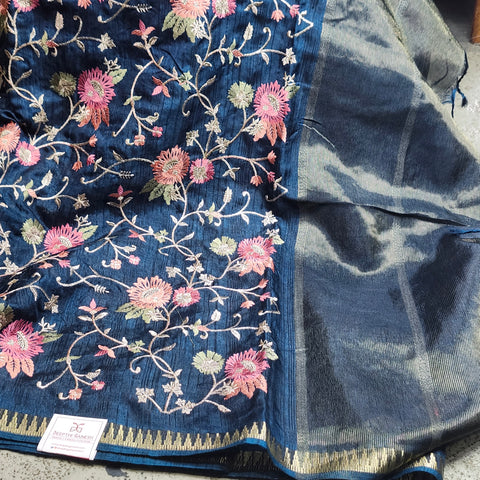 Tussar Embroidery Sarees-03