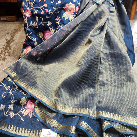 Tussar Embroidery Sarees-03