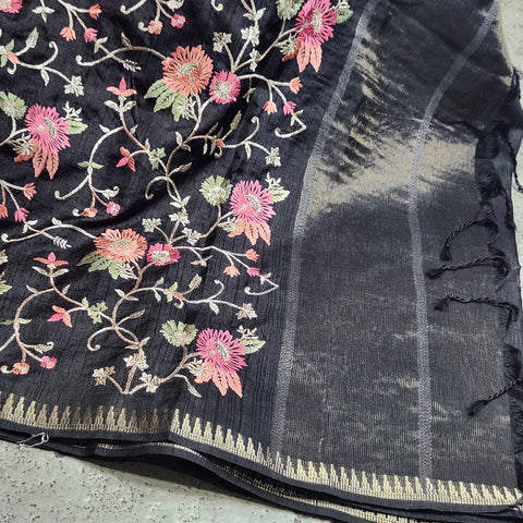 Tussar Embroidery Sarees-04