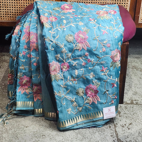 Tussar Embroidery Sarees-07