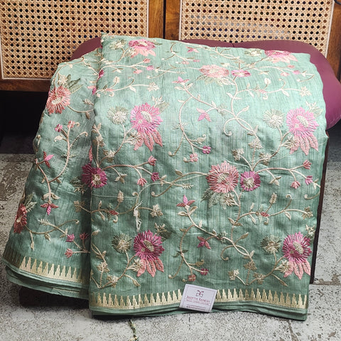 Tussar Embroidery Sarees-09