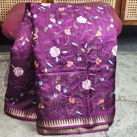 Tussar Embroidery Sarees-11