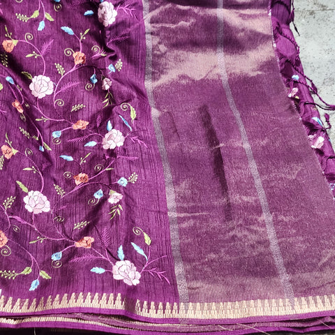 Tussar Embroidery Sarees-11
